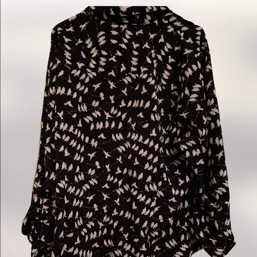 Notations Blue & White Bird Pattern Button-Down T… - image 3